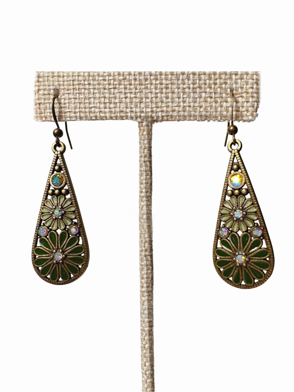 Green Floral Teardrop Dangle Earrings